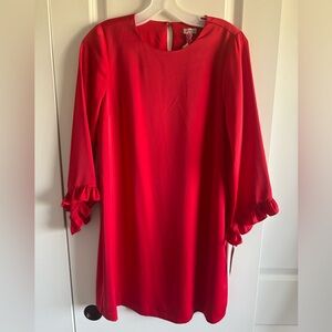 Daniel Cremieux Red Shift Dress with Ruffle Cuffs